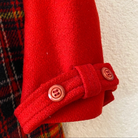80s Vintage Children’s Kids Rothschild Red Plaid Fit Flare Wool Coat Jacket - Picture 3 of 7